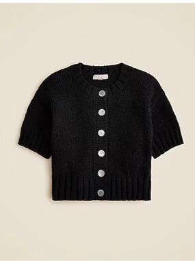 J. Crew Marina Crewneck Cardigan in textured cotton blend, XS